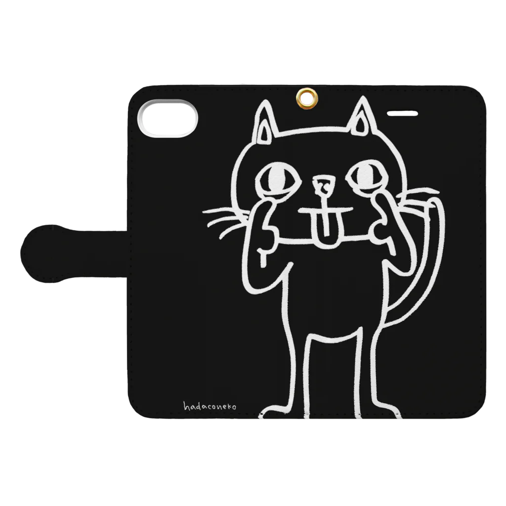 hadaconeko shopのあっかんべー(Black) Book-Style Smartphone Case:Opened (outside)