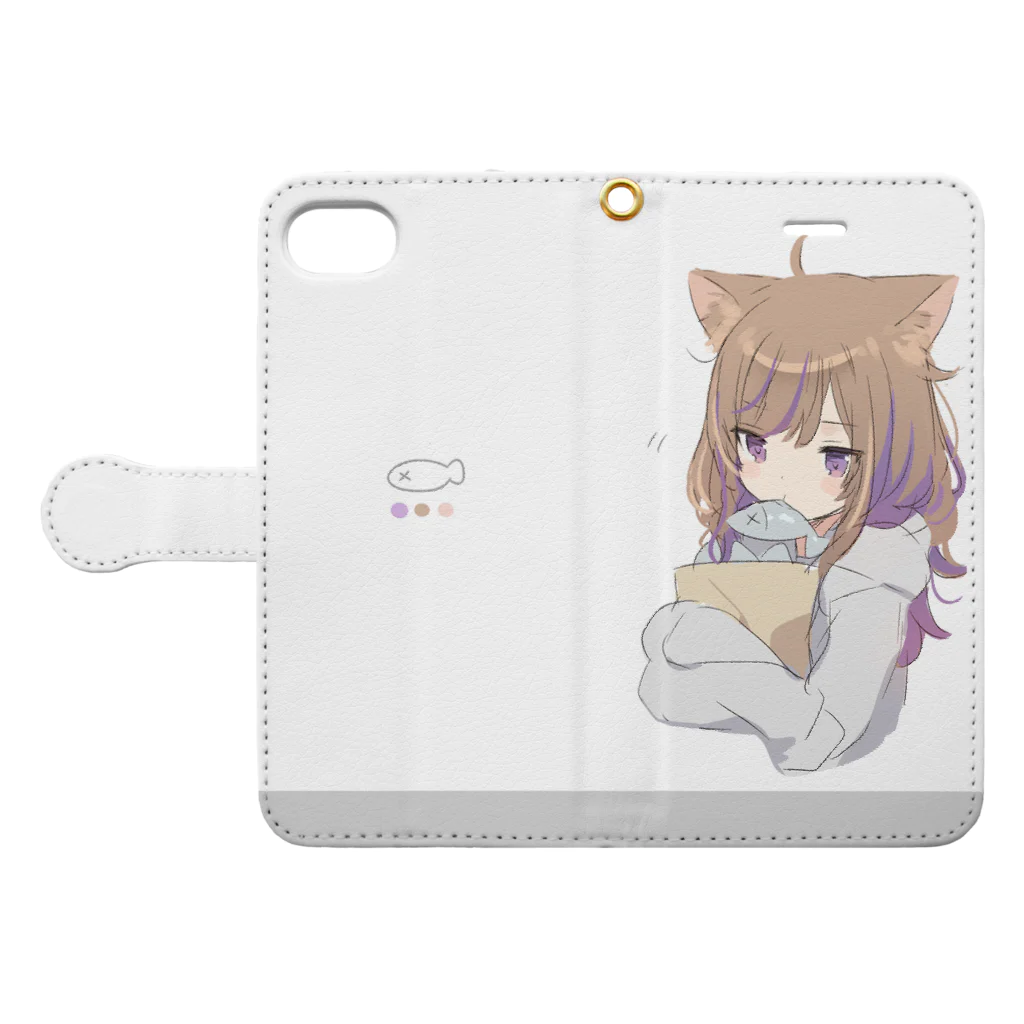 まふゆのお魚くわえたレオちゃん Book-Style Smartphone Case:Opened (outside)