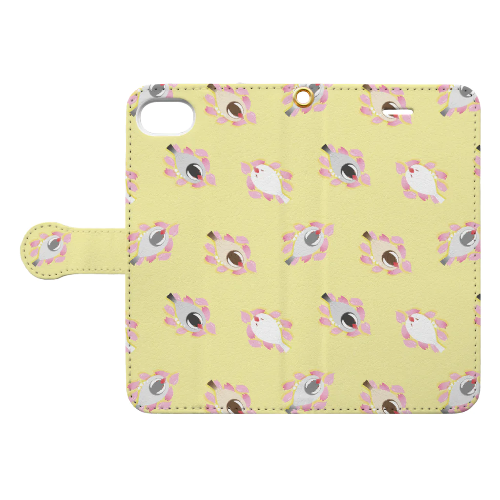 るこのSAKURA BED うす黄 Book-Style Smartphone Case:Opened (outside)