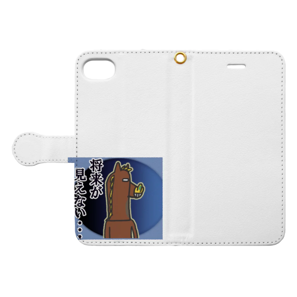 MedicalKUNのかぶりものシリーズ★馬『将来が見えない…』 Book-Style Smartphone Case:Opened (outside)