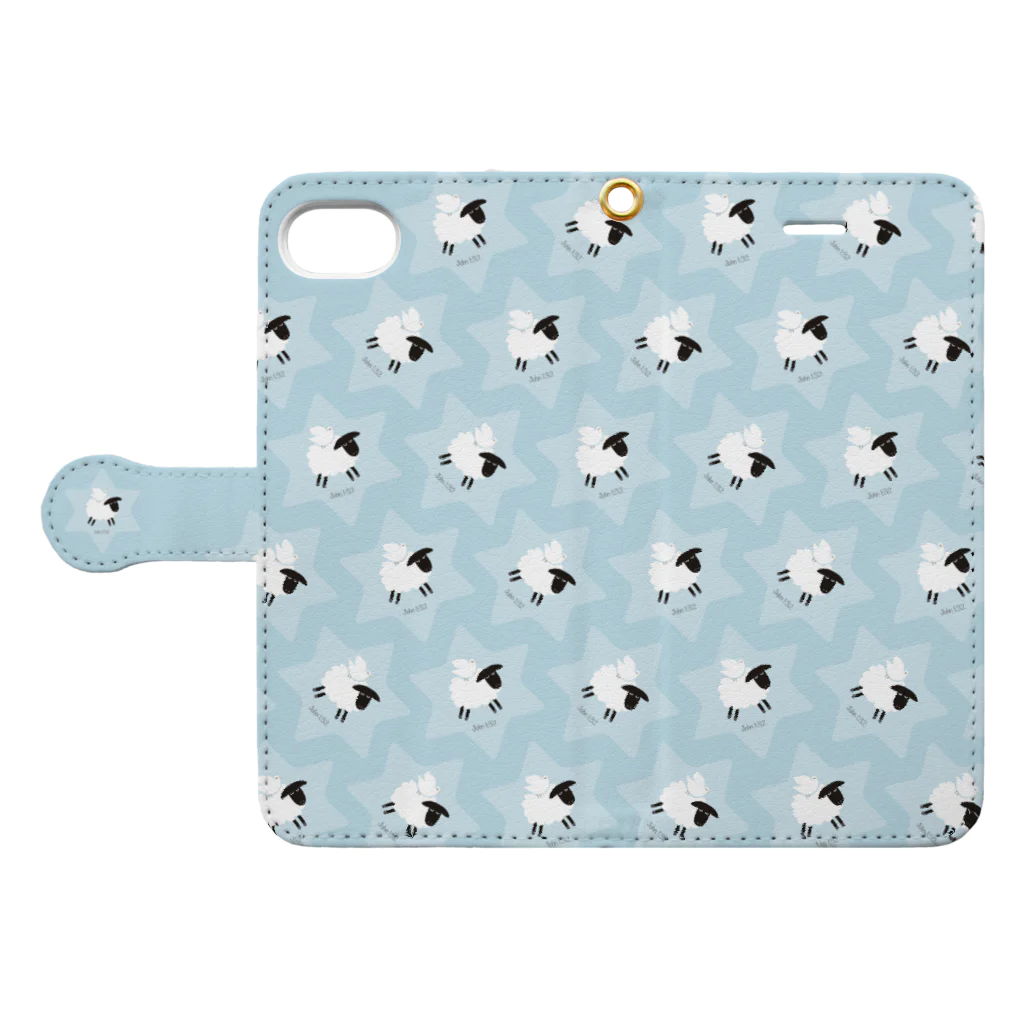 一羽のすずめのDove on the Sheep [blue] Book-Style Smartphone Case:Opened (outside)