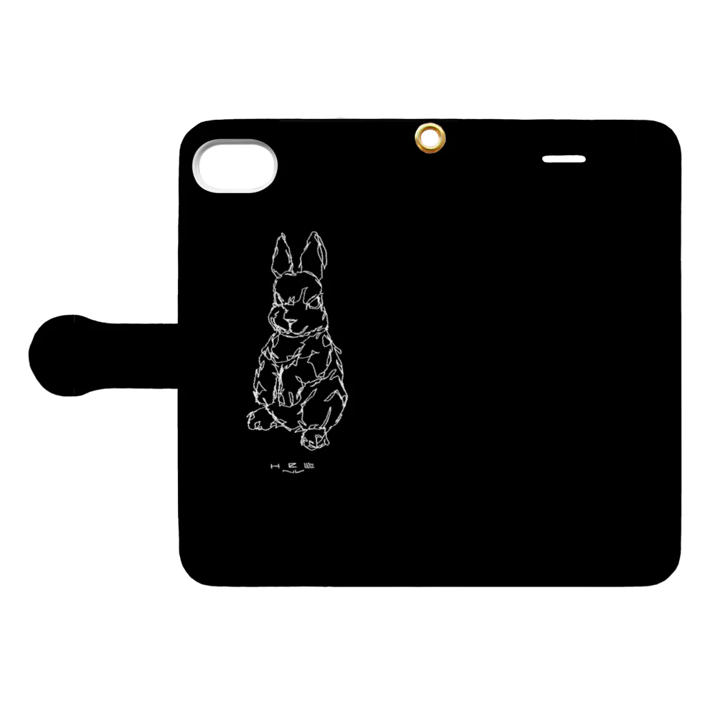 HElll - ヘル - の左手で描いたウサギA 黒ver. Book-Style Smartphone Case:Opened (outside)