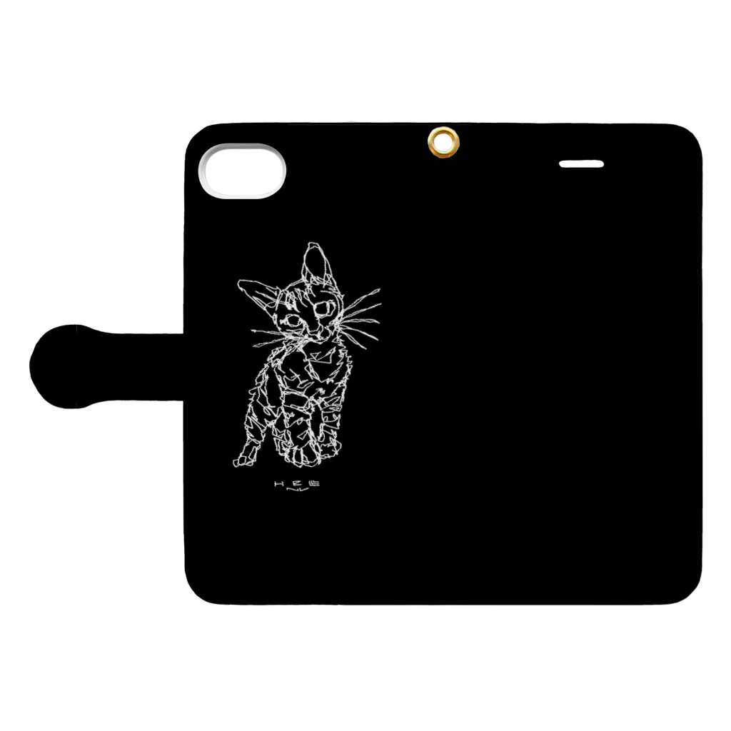 HElll - ヘル - の左手で描いたネコ 黒ver. Book-Style Smartphone Case:Opened (outside)