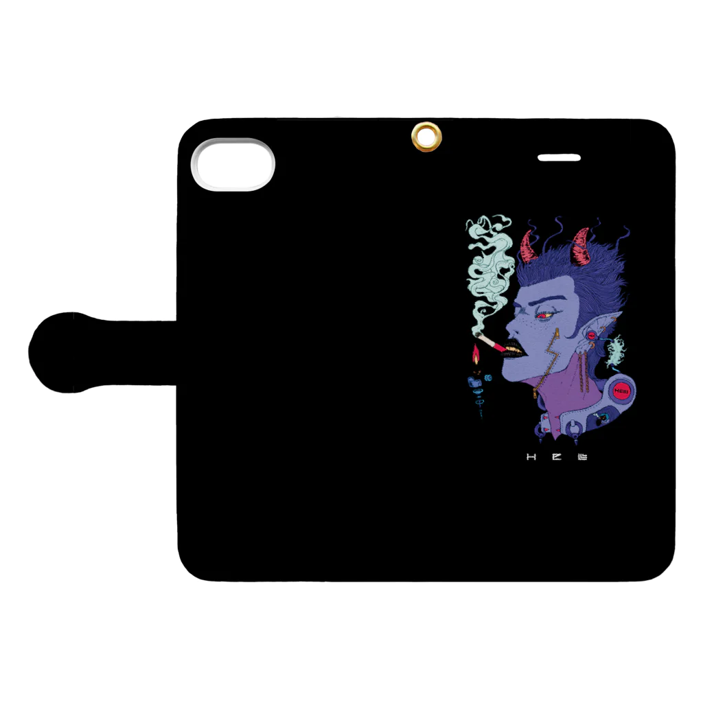 HElll - ヘル - の地獄で一服ヲ 手帳型 黒ver. Book-Style Smartphone Case:Opened (outside)