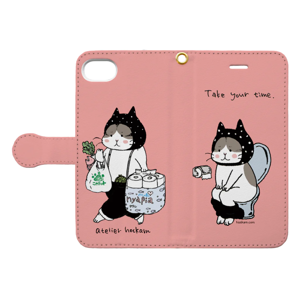 ほっかむねこ屋（アトリエほっかむ）のトイレねこ　お買い物ねこ　ピンク Book-Style Smartphone Case:Opened (outside)