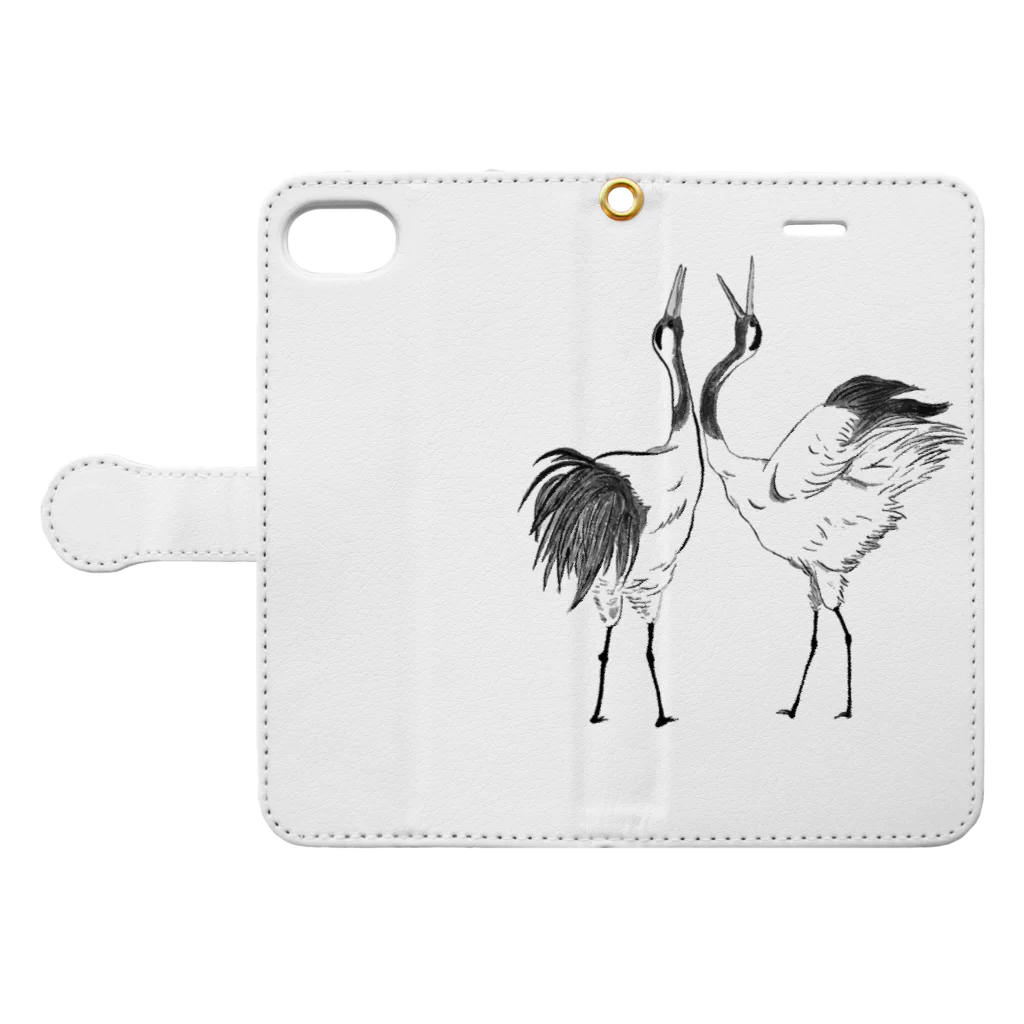 筆ペンどうぶつの鶴さん Book-Style Smartphone Case:Opened (outside)