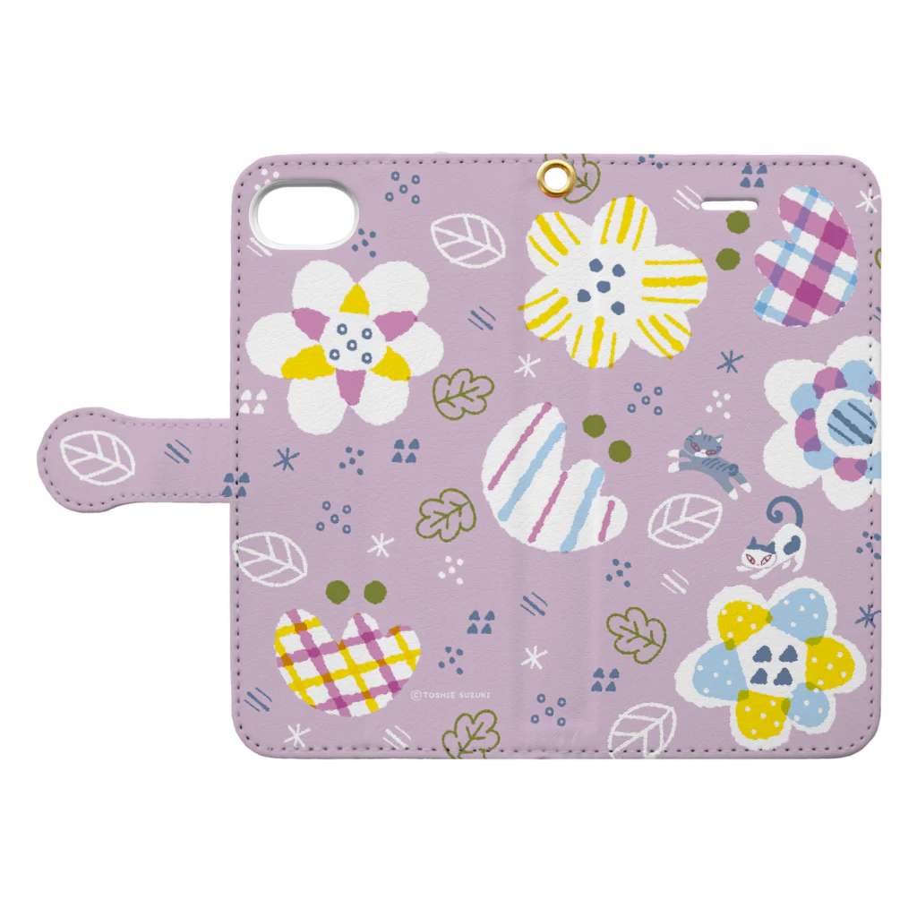 イラストレーター スズキトシエのお花と猫さん Book-Style Smartphone Case:Opened (outside)