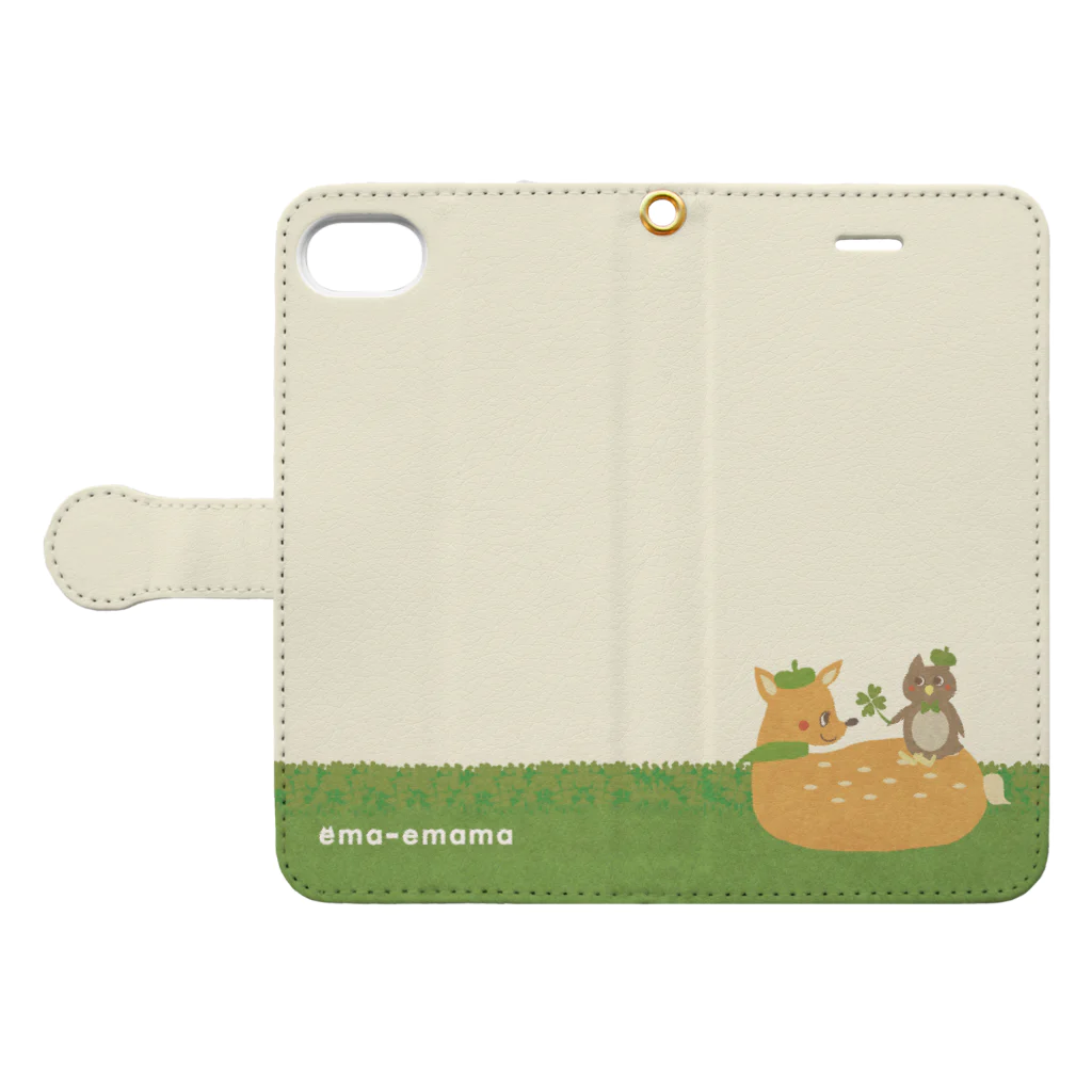 やたにまみこのiPhone 8/7用◆ema-emama『happiness-clover』 Book-Style Smartphone Case:Opened (outside)