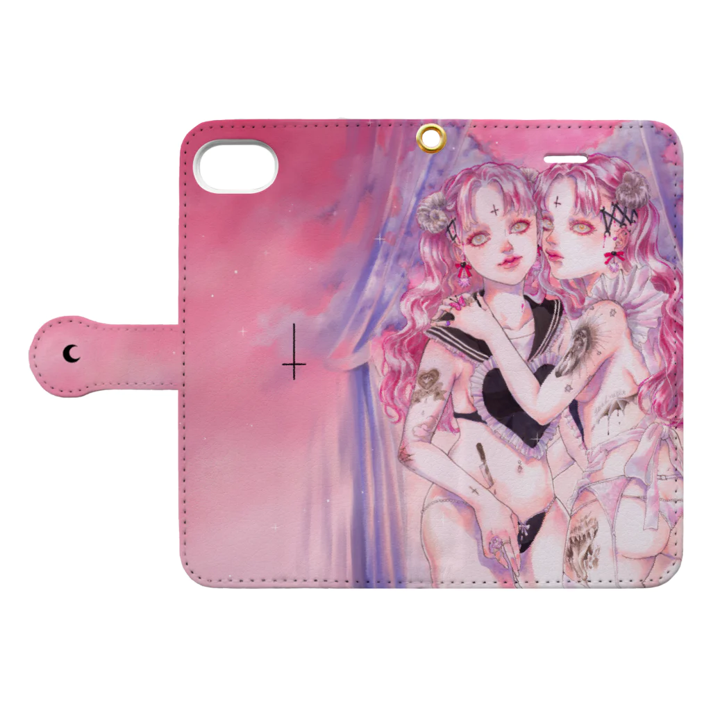 石榴 （ザクロ）のむぎゅ双子ちゃん Book-Style Smartphone Case:Opened (outside)