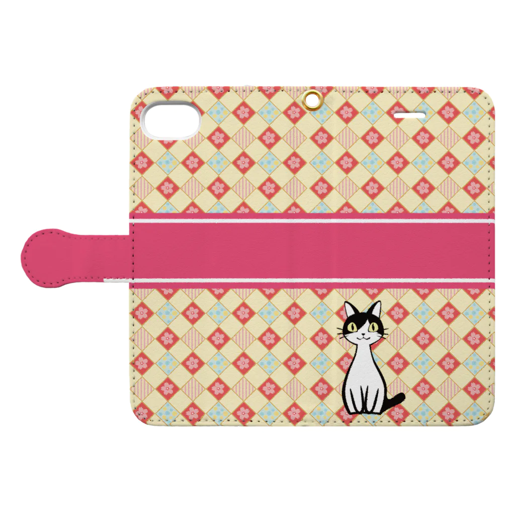 猫式玉々会社の手帳型ジャッキー社長スマホケース和柄 Book-Style Smartphone Case:Opened (outside)