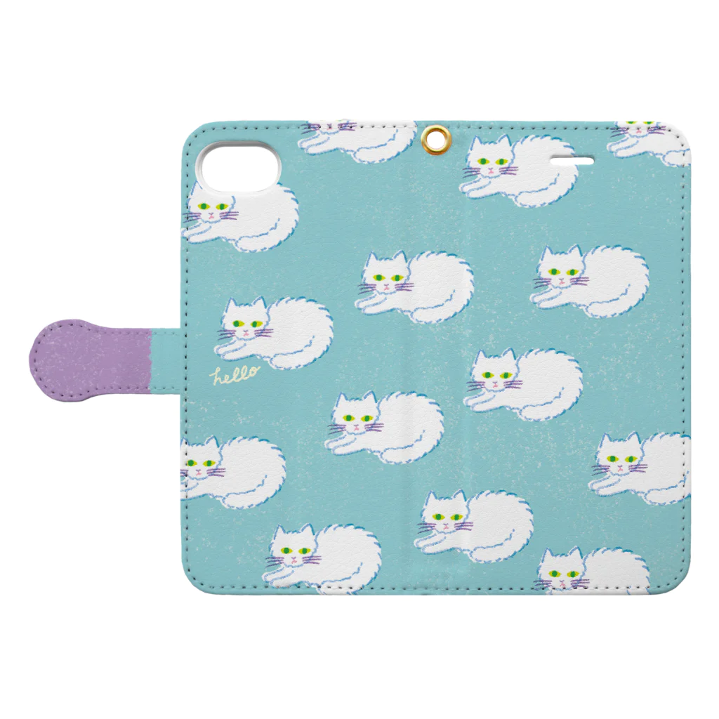 YOSHINO/芳野の猫ブルー Book-Style Smartphone Case:Opened (outside)