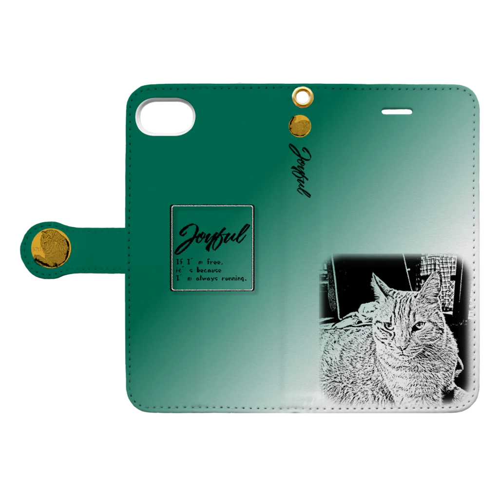 .JUICY-SHOP. | JOYFULのJOYFUL | Requesting Cat | 萌葱色 Book-Style Smartphone Case:Opened (outside)