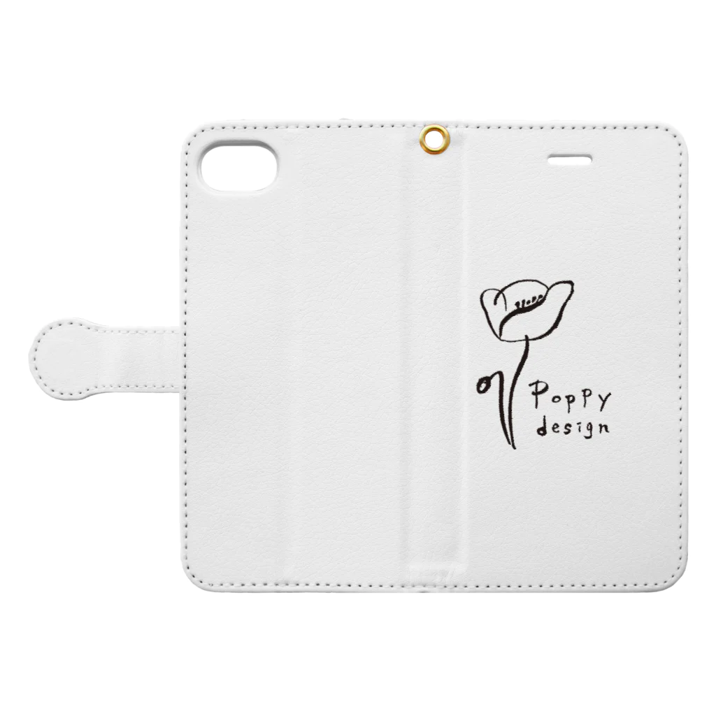 ひなげし商店のPoppy design 黒ライン 手帳型スマホケースを開いた場合(外側)