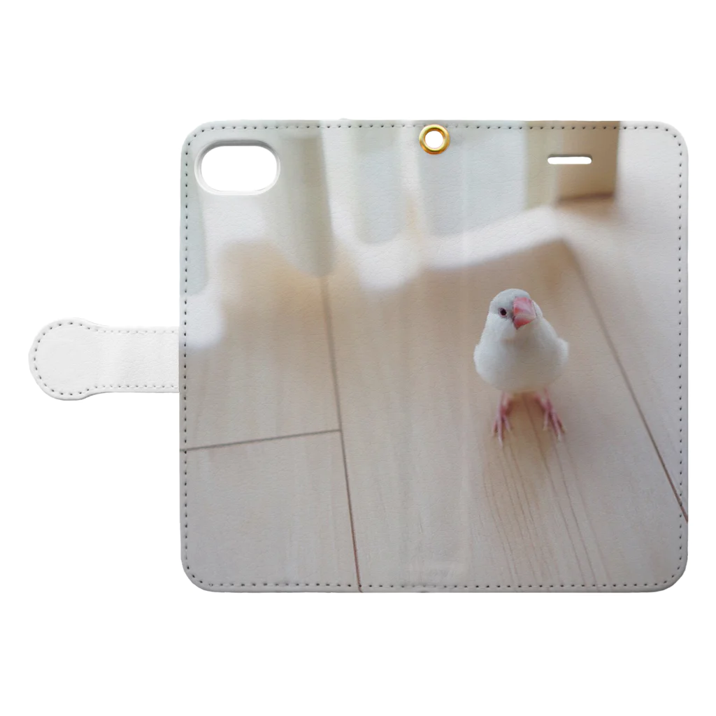 のん (•ө•)のシルバーイノ文鳥さん Book-Style Smartphone Case:Opened (outside)