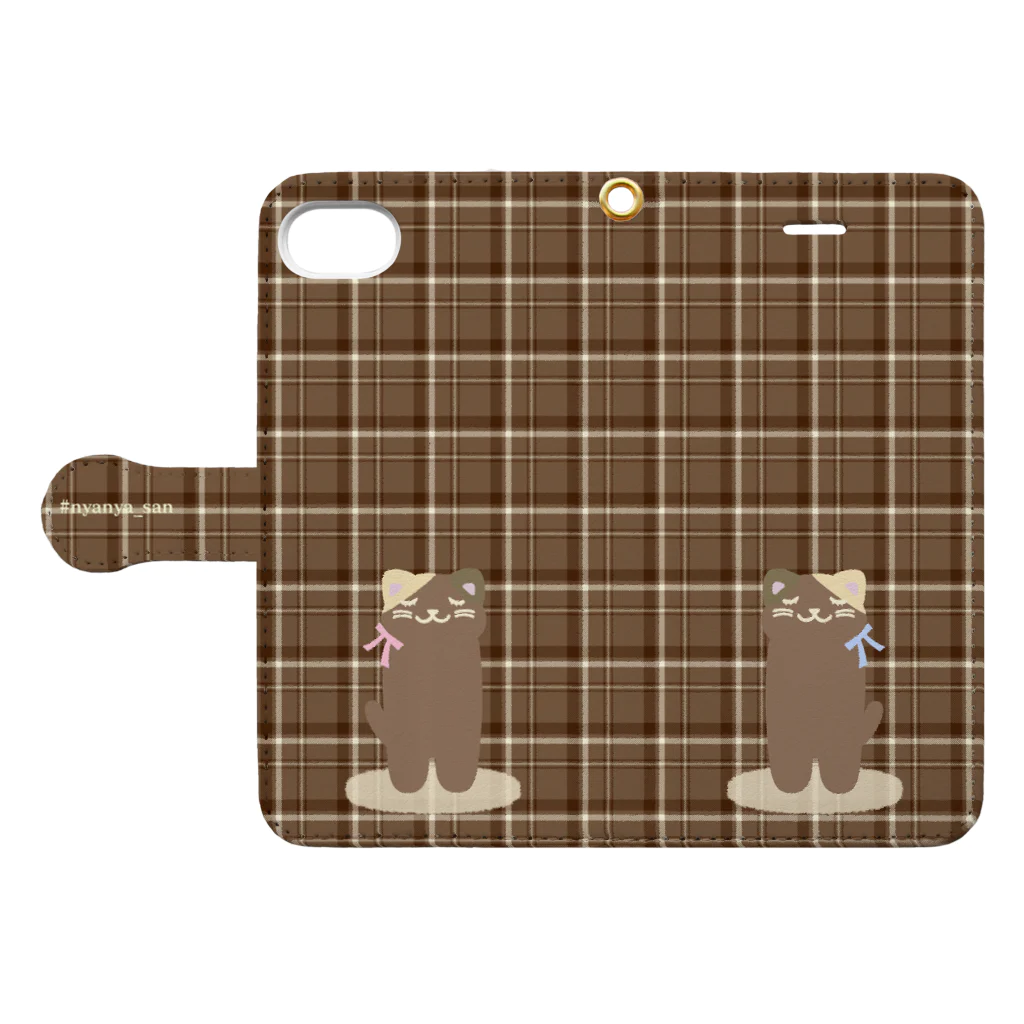 nyanya_sanのチェック柄のにゃにゃさんスマホカバー♥ Book-Style Smartphone Case:Opened (outside)