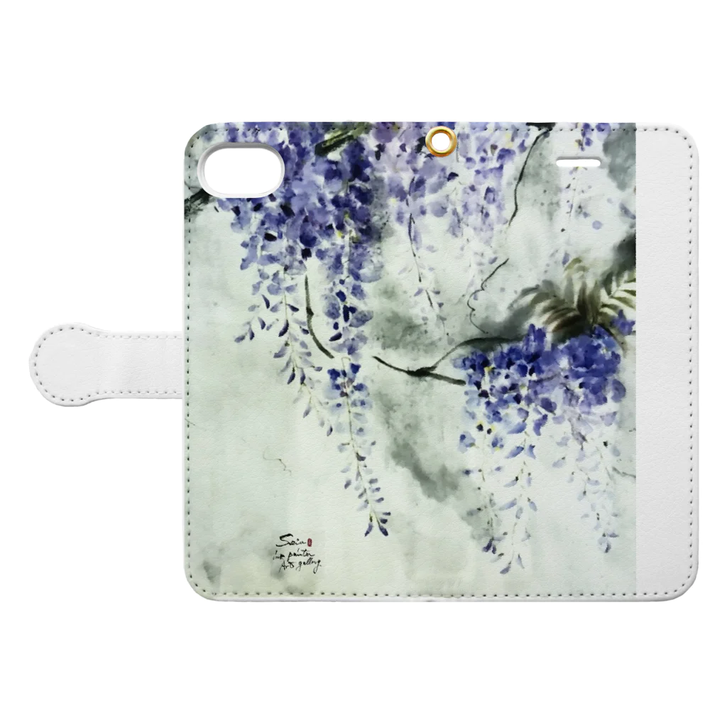 中村青雨 水墨画家  Artgalleryの藤①   （売切れ） Book-Style Smartphone Case:Opened (outside)