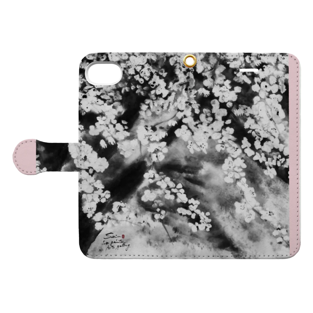 中村青雨 水墨画家  ArtgalleryのSAKURA （売切れ） Book-Style Smartphone Case:Opened (outside)