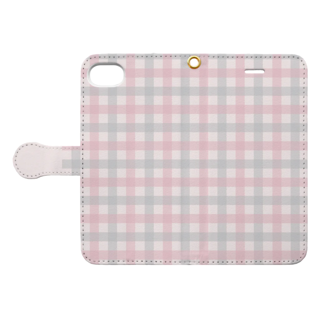 yuki＊yutoriのギンガムチェック　くすみピンク＊グレー Book-Style Smartphone Case:Opened (outside)