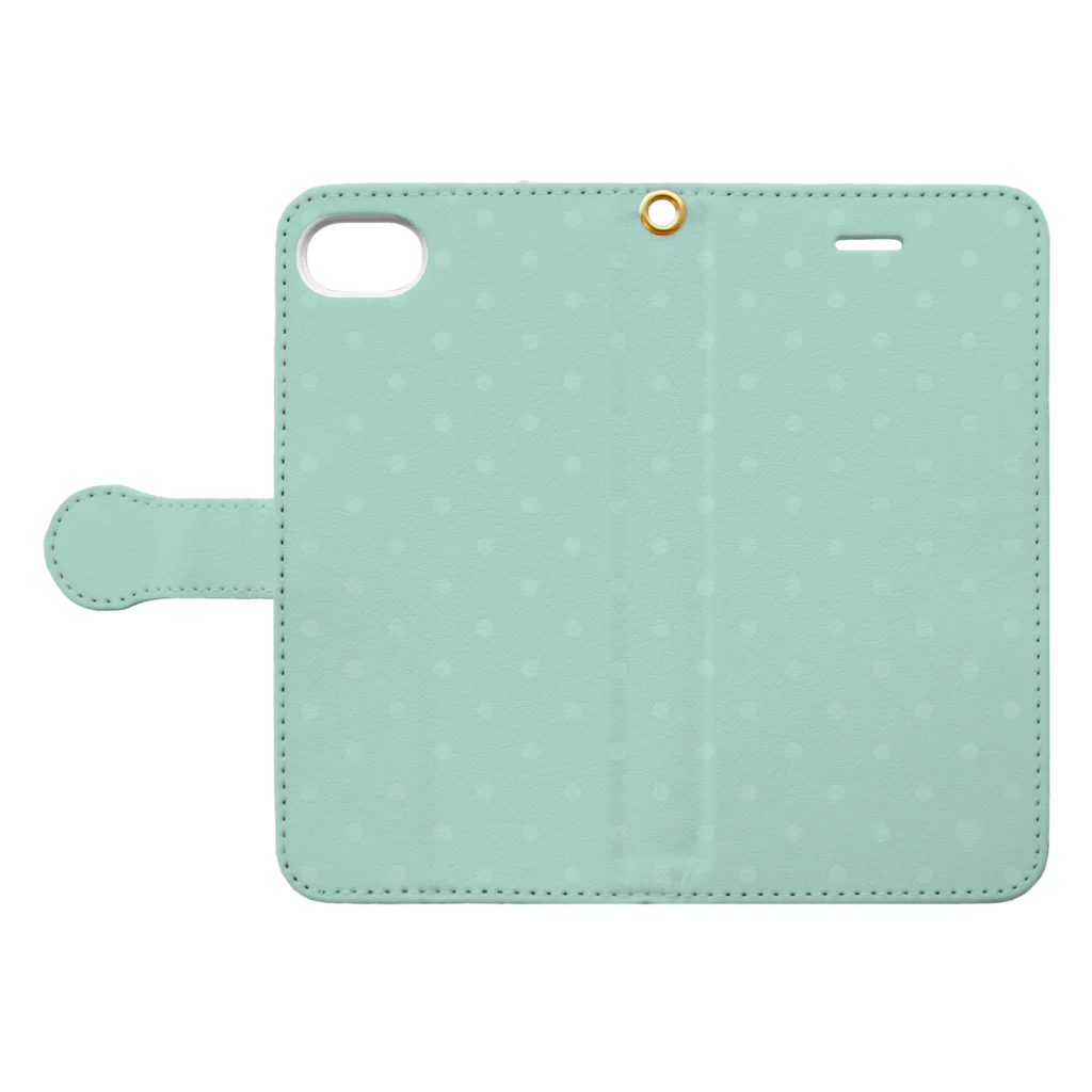 yuki＊yutoriのドット＊くすみグリーン Book-Style Smartphone Case:Opened (outside)