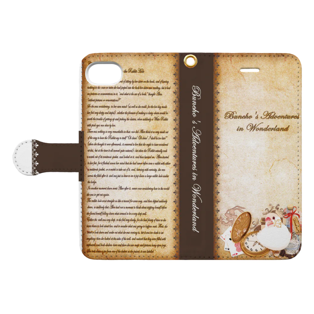 楓工房 ＊suzuri店＊の不思議の国の文鳥 Book-Style Smartphone Case:Opened (outside)