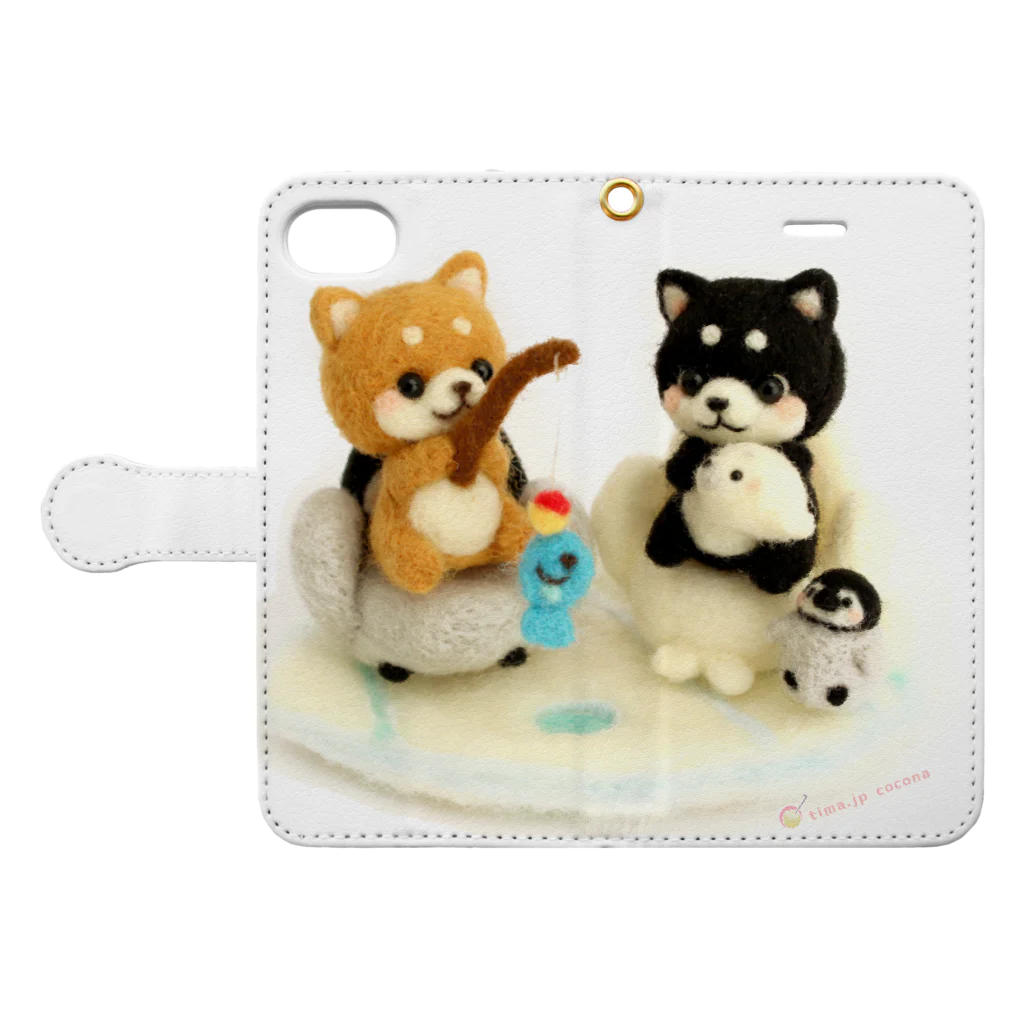 ちまちま羊毛フェルト（グッズ）のまめしば釣り Book-Style Smartphone Case:Opened (outside)