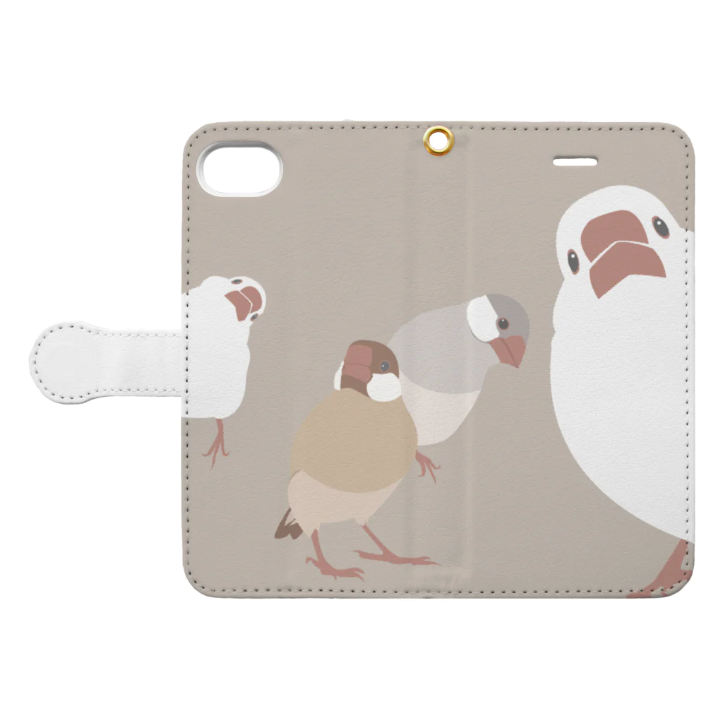 文鳥株式☆会社の文鳥さんがこっち見てる Book-Style Smartphone Case:Opened (outside)