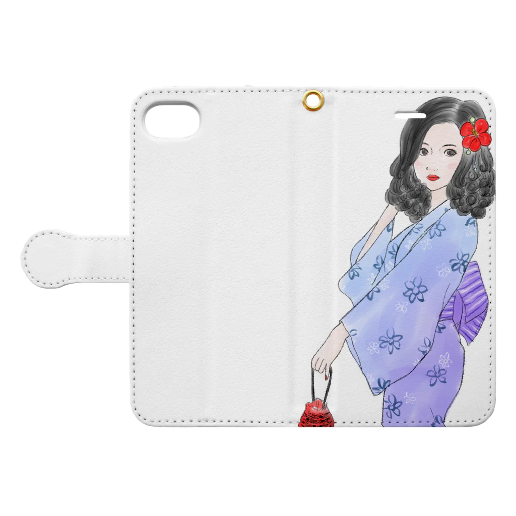 muiko'sのハイビスカスと浴衣 Book-Style Smartphone Case:Opened (outside)