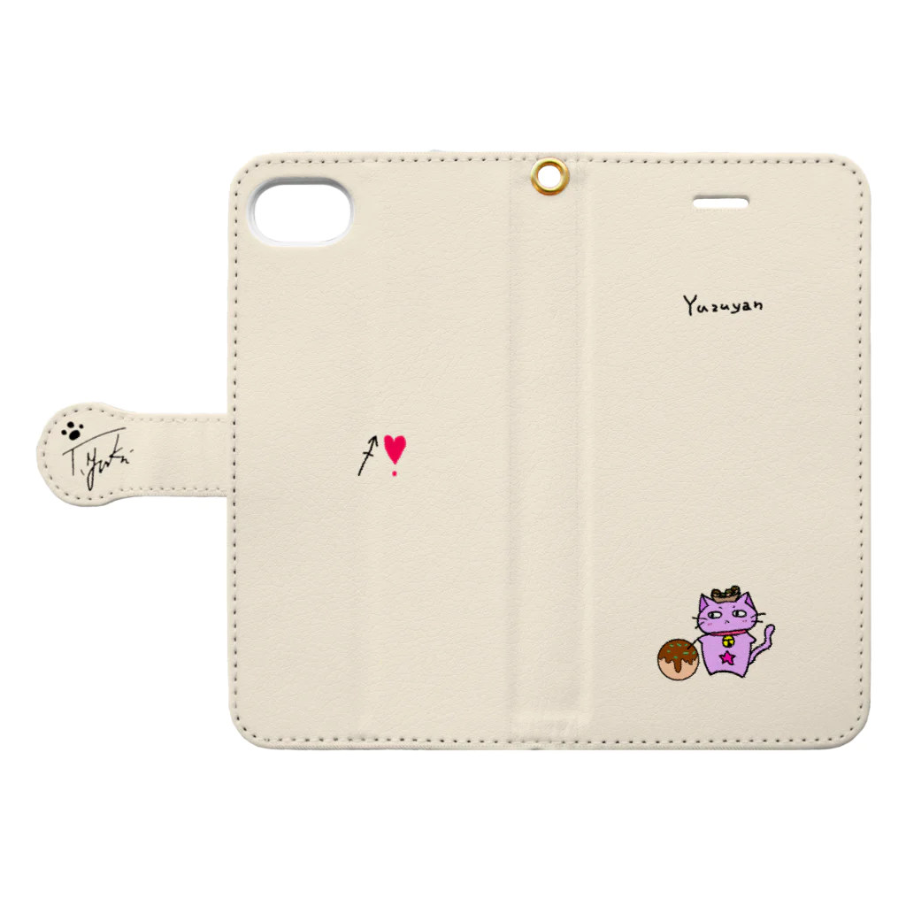 きっとこれが帯刀(仮)のたこ焼き持ったねこ　iPhone Book-Style Smartphone Case:Opened (outside)