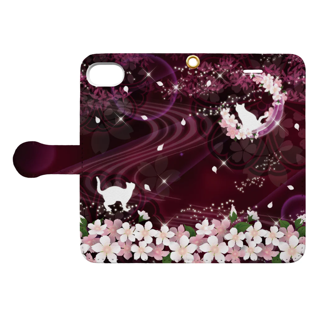 Lunatic Cat-ismの月花猫～桜花宵ノ顔・紫紺 Book-Style Smartphone Case:Opened (outside)