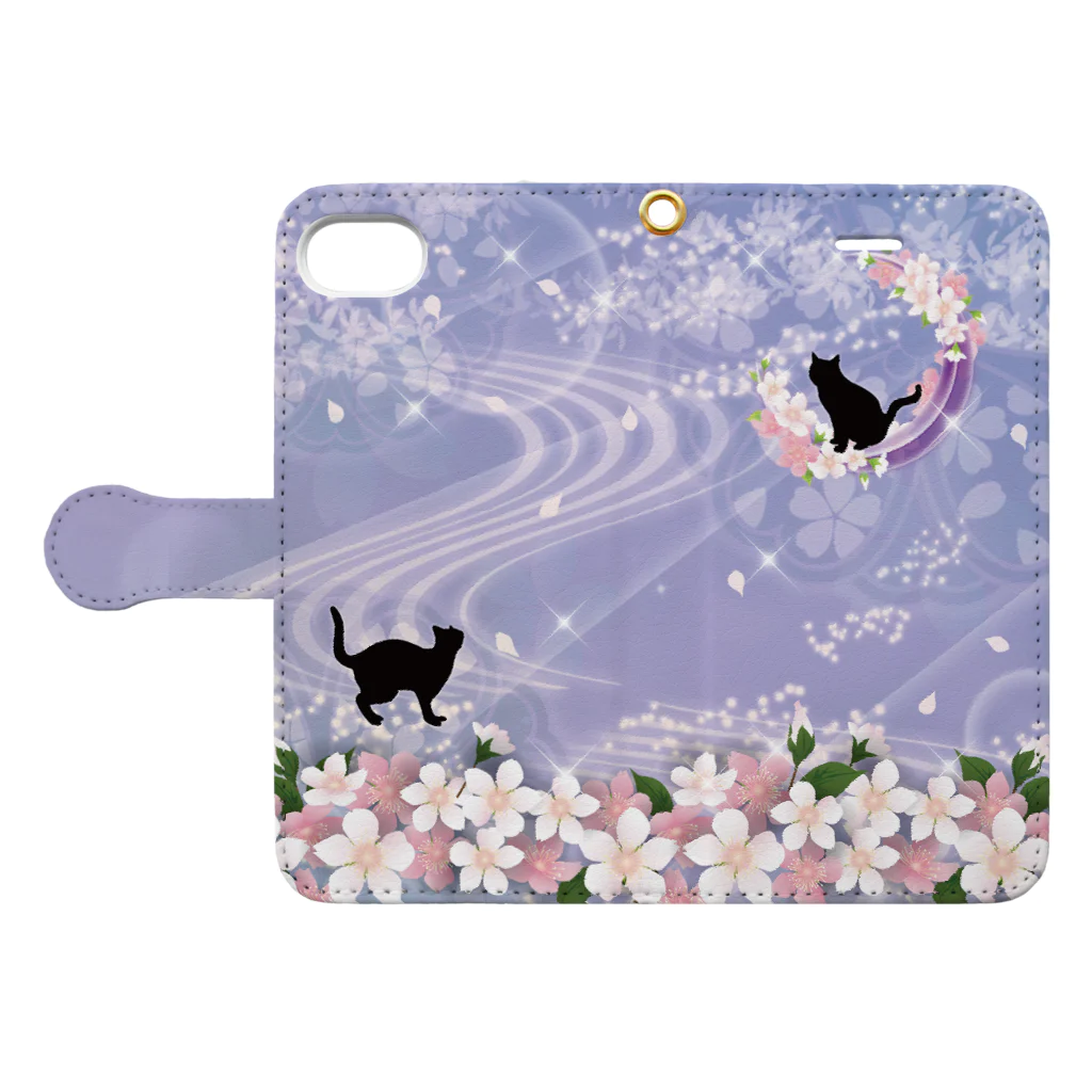 Lunatic Cat-ismの月花猫～桜花明ノ顔・薄藤色 Book-Style Smartphone Case:Opened (outside)