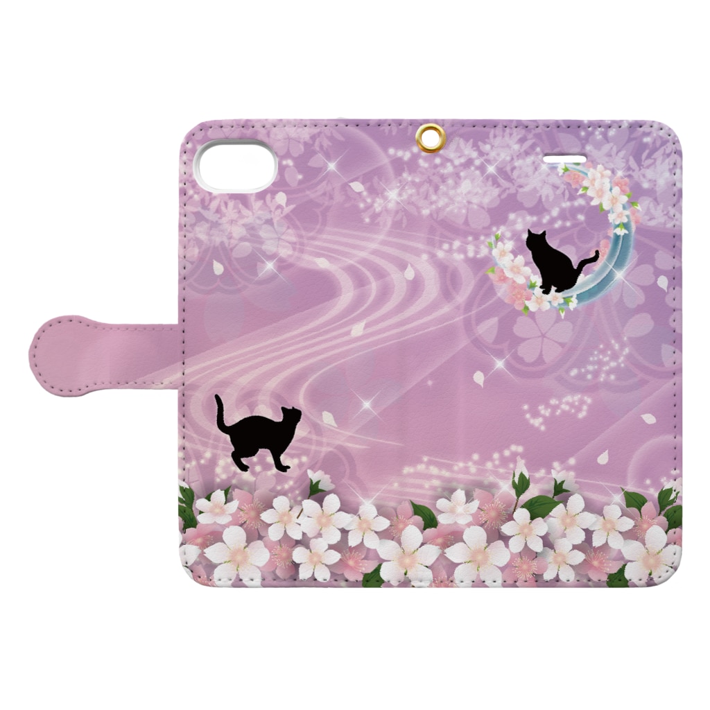 Lunatic Cat-ismの月花猫～桜花明ノ顔・浅紫色 Book-Style Smartphone Case:Opened (outside)