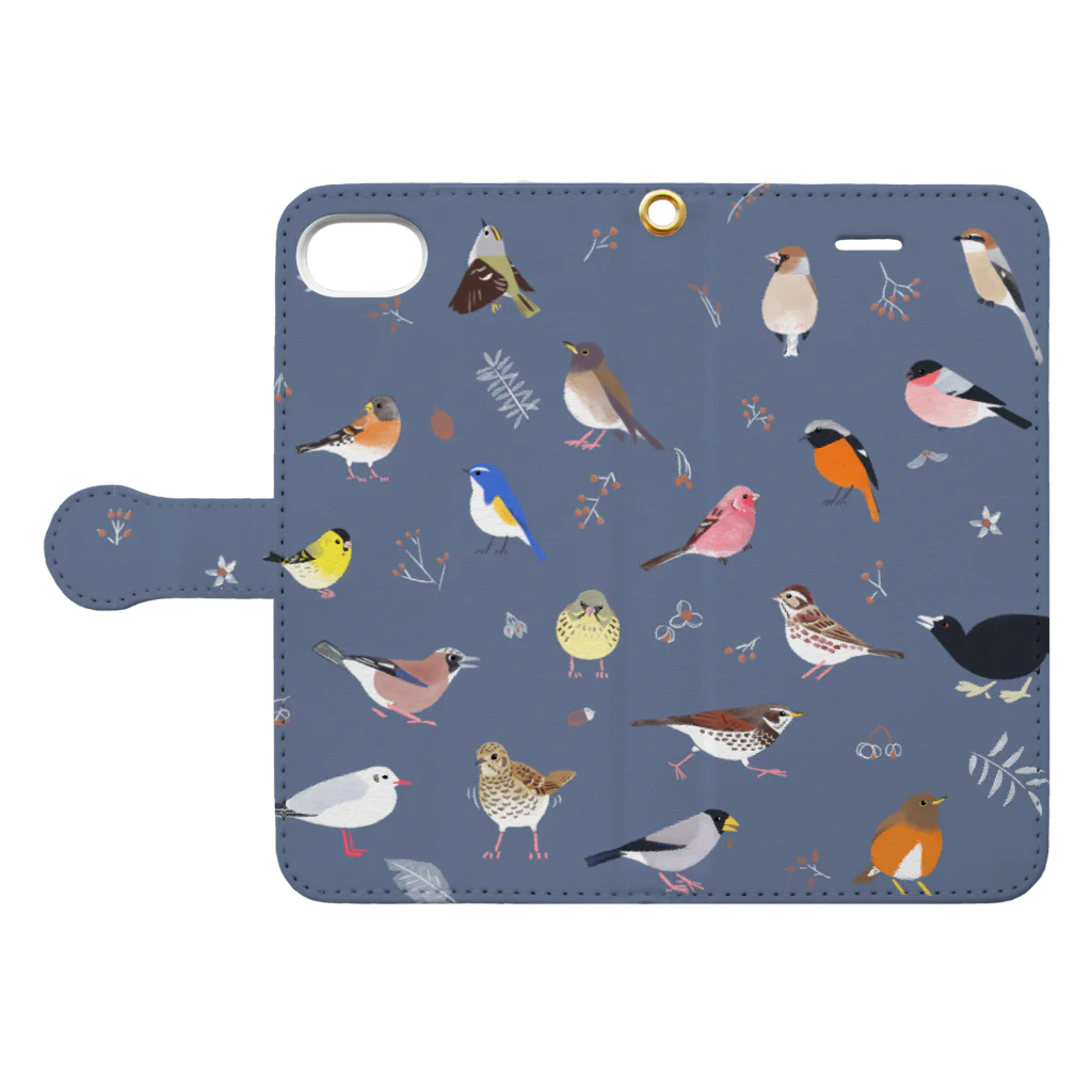 piro piro piccoloのトリミノススメA/W　blue gray Book-Style Smartphone Case:Opened (outside)