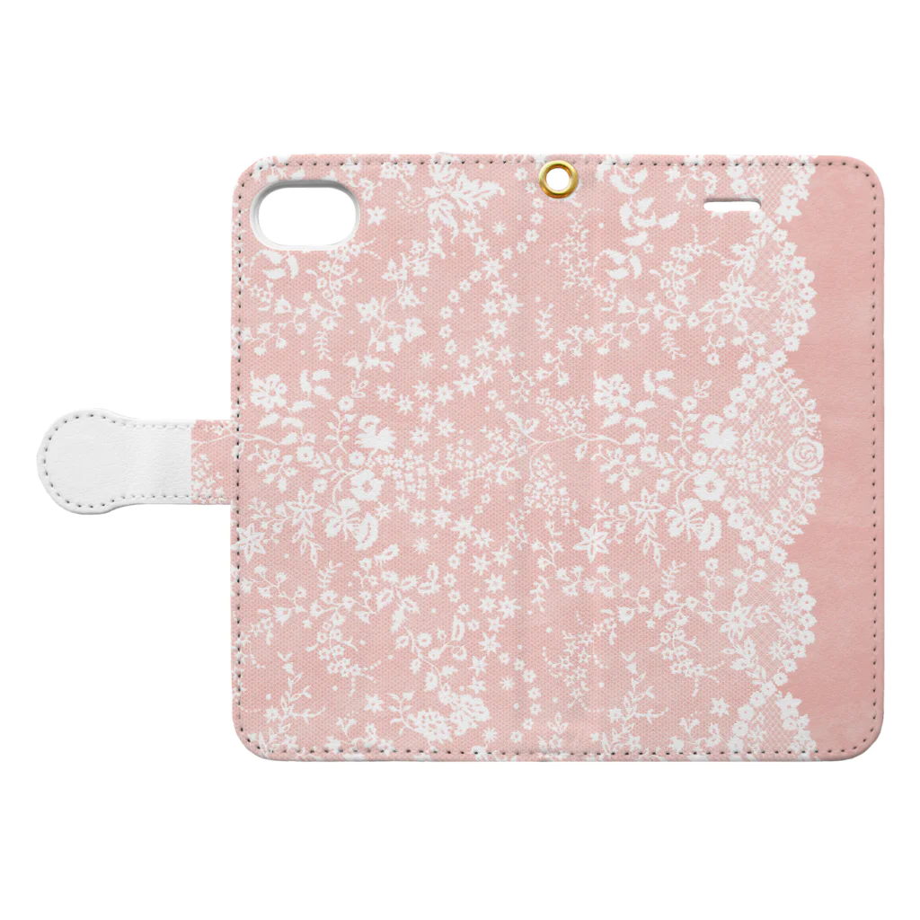 mameyakaの花盛レース【ピンク】 Book-Style Smartphone Case:Opened (outside)