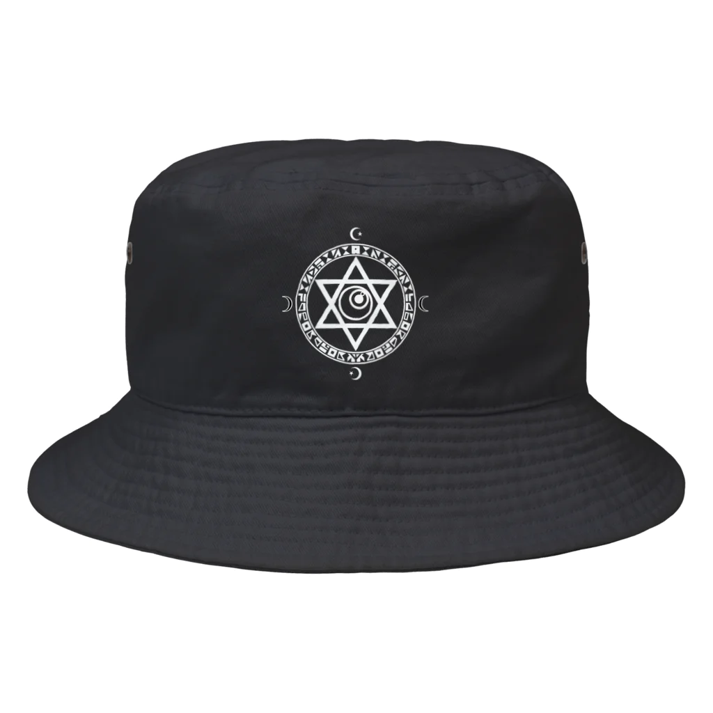 KIKITEKI_LABORATORYの魔法陣×六芒星×目玉 white Bucket Hat