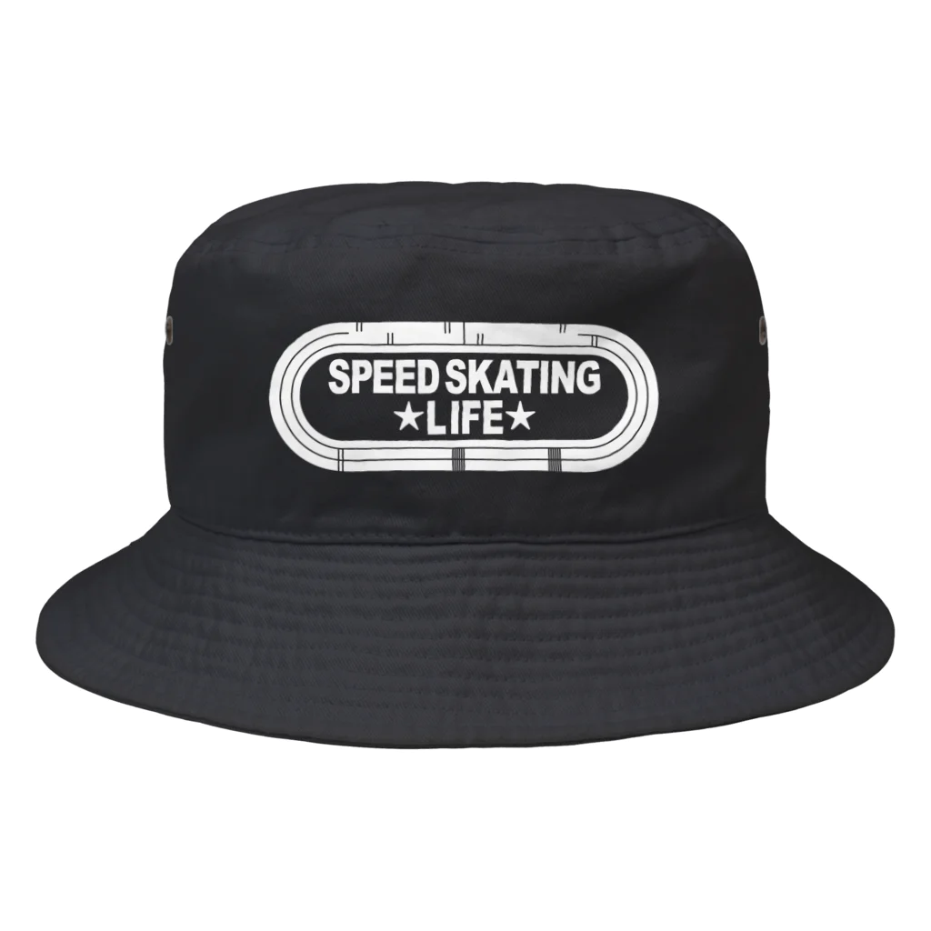 sports_tower スポーツタワーのスピードスケート・白・Speed skating・グッズ・Tシャツ・1周400m・スケートリンク・ウィンタースポーツ・男子・女子・かっこいい・かわいい・有望・確実・有力・団体追い抜き・チームパシュート バケットハット