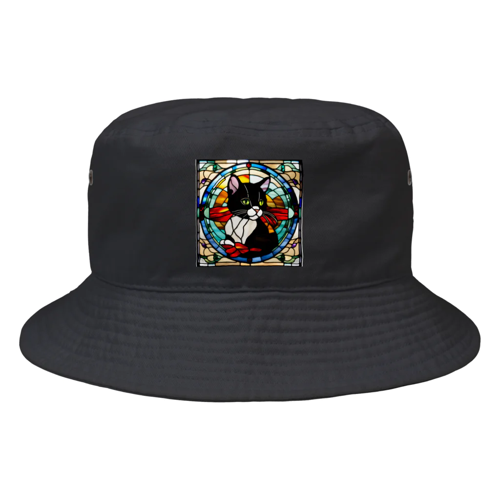 Sayuzu のステンドグラスの黒猫 Bucket Hat