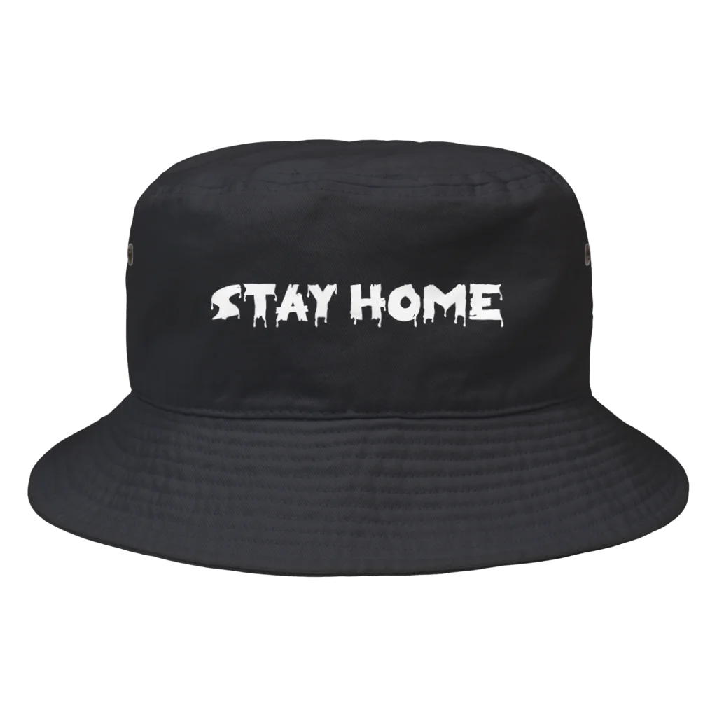 SANKAKU DESIGN STOREのhorror STAY HOME。 白 Bucket Hat