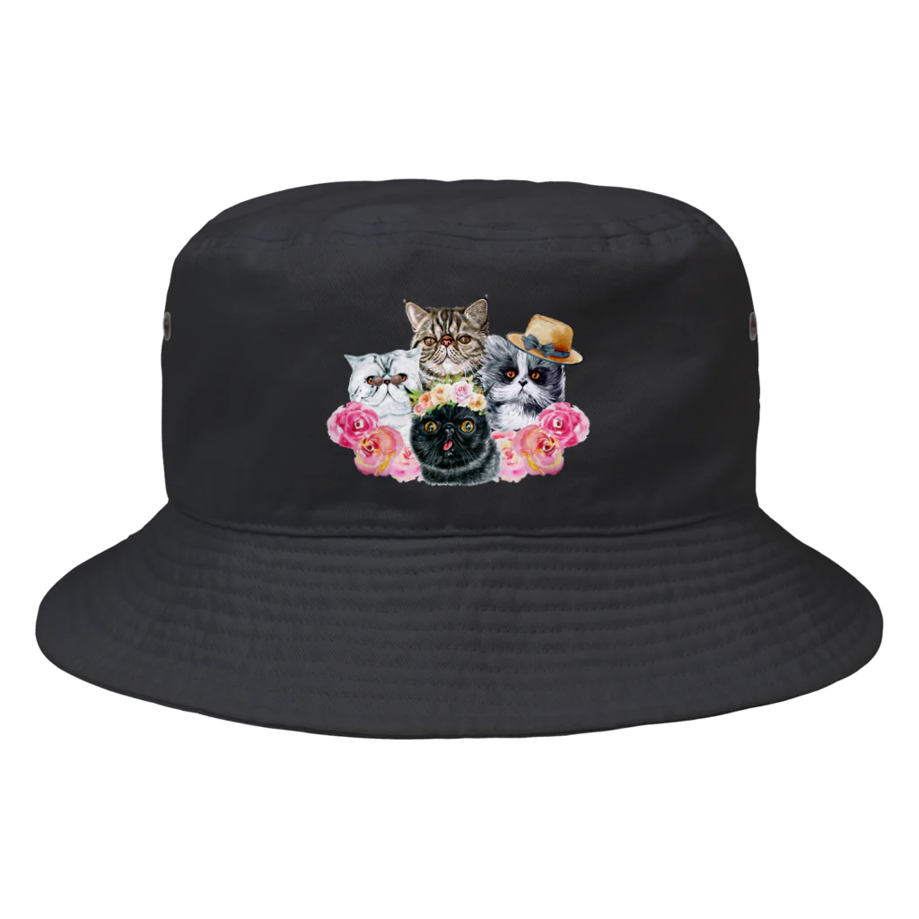 SANKAKU DESIGN STOREの仲良し！ぺちゃかわ猫ちゃんたちのバカンス。 Bucket Hat