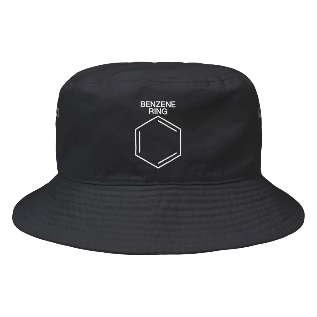 DRIPPEDのBENZENE RING-ベンゼン環の構造式-白ロゴ Bucket Hat