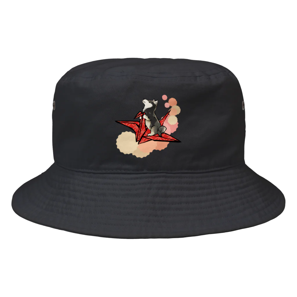 犬グッズの店しえるぶるーの折り鶴　黒柴　赤 Bucket Hat