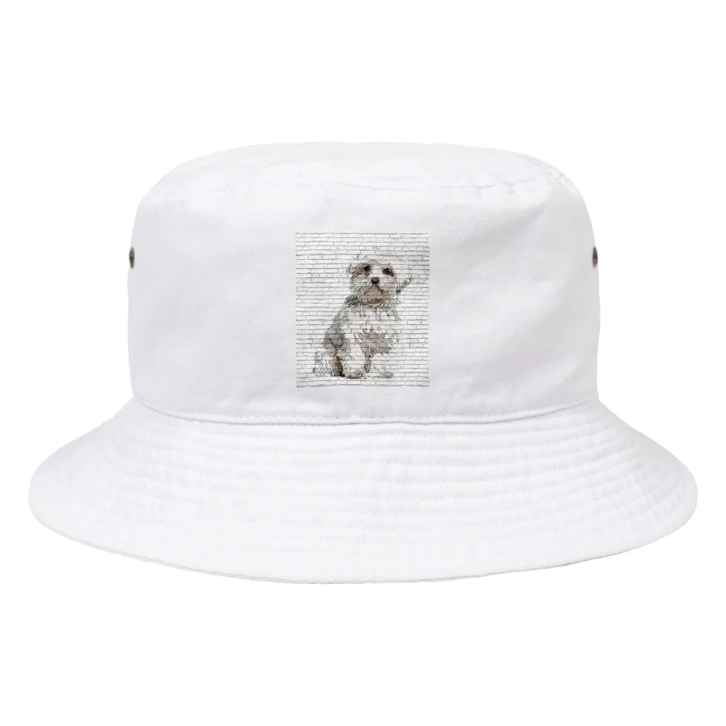 【CPPAS】Custom Pet Portrait Art Studioの マルチーズドッグ - レンガブロック背景 Bucket Hat