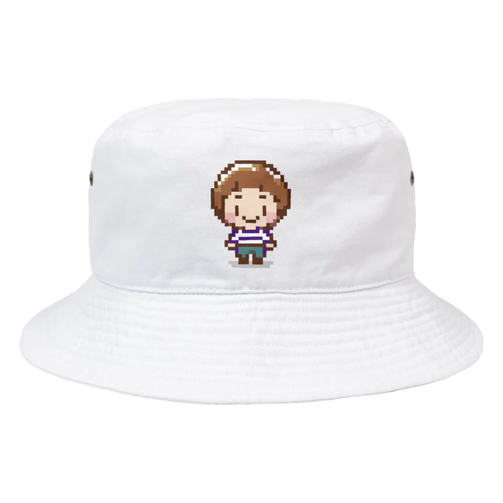 子供と動物のイラスト屋さん｜イラストグッズのお店のドット絵風　ボーダーシャツのキャラクター Bucket Hat