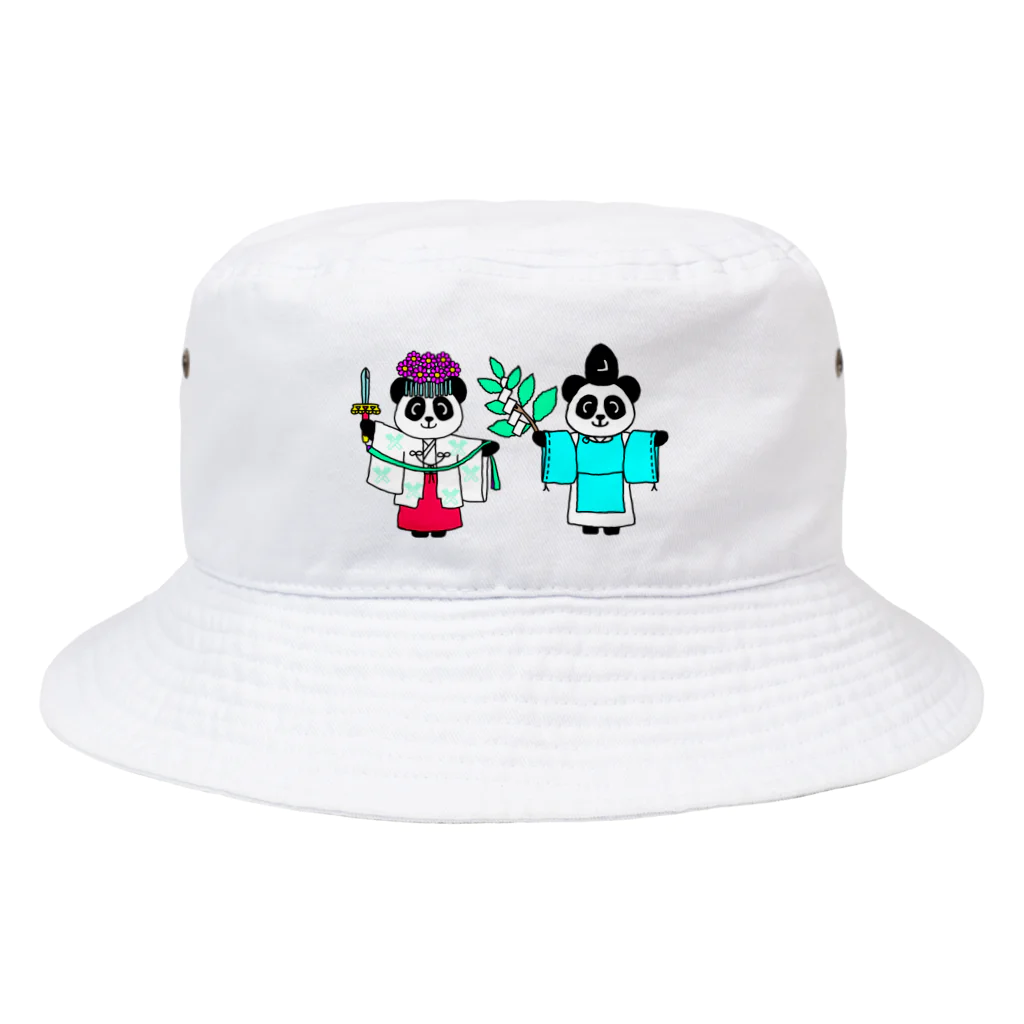 Tako＆Negi SUZURI支店のパンダ宮司とパンダ巫女淡色 Bucket Hat