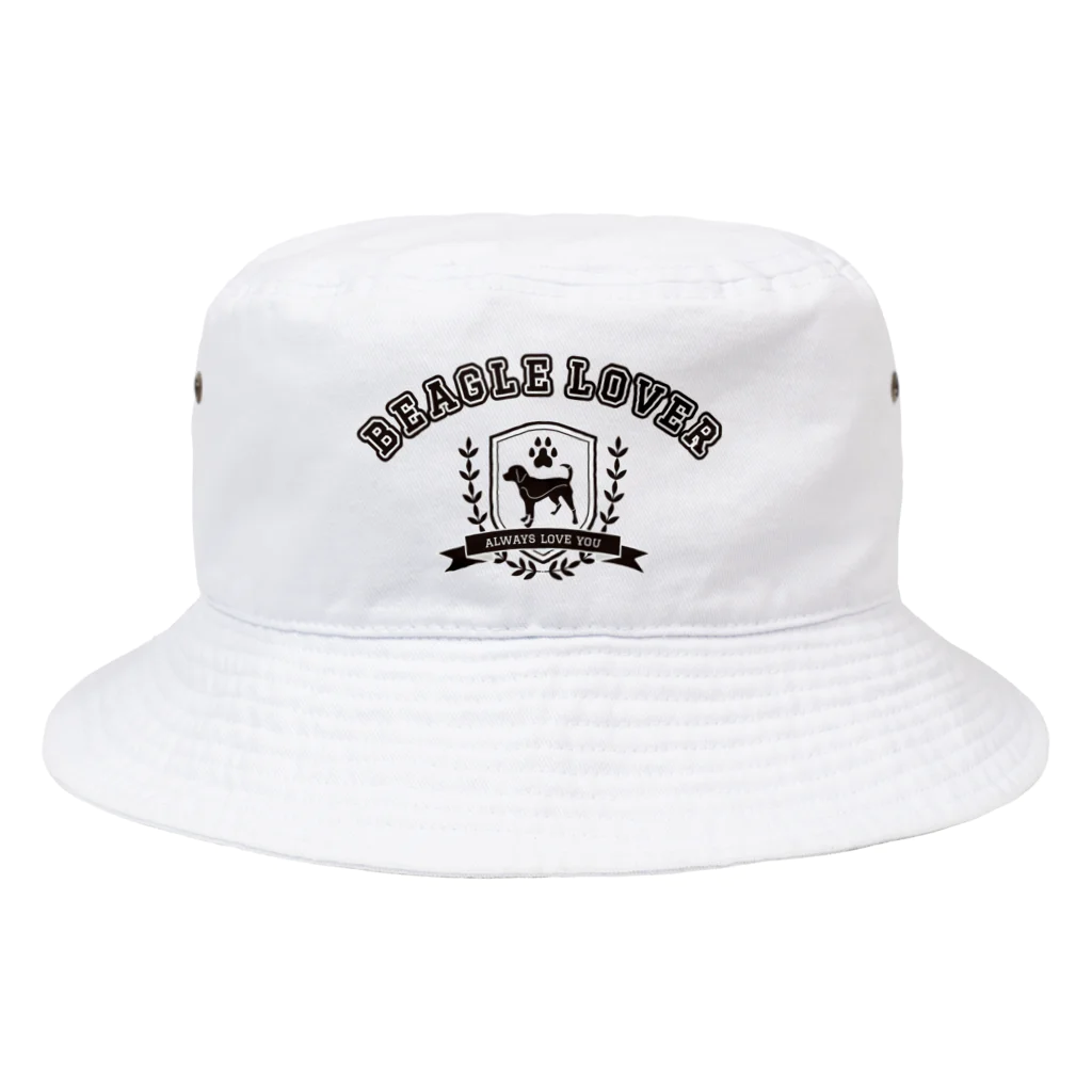 イラストカフェ（ビーグル）のカレッジ風ロゴ_エンブレム_B Bucket Hat