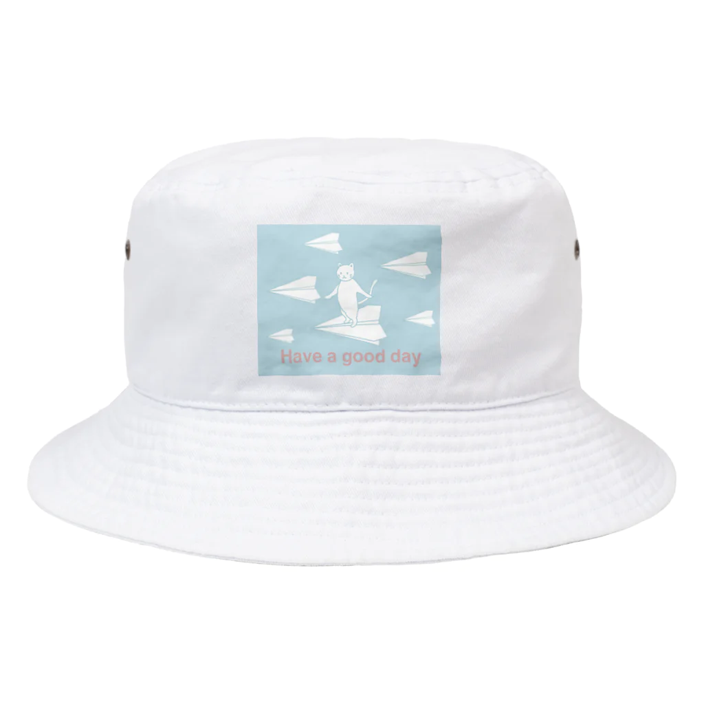 soraのHave a good day 紙飛行機に乗った猫のさぶろう Bucket Hat