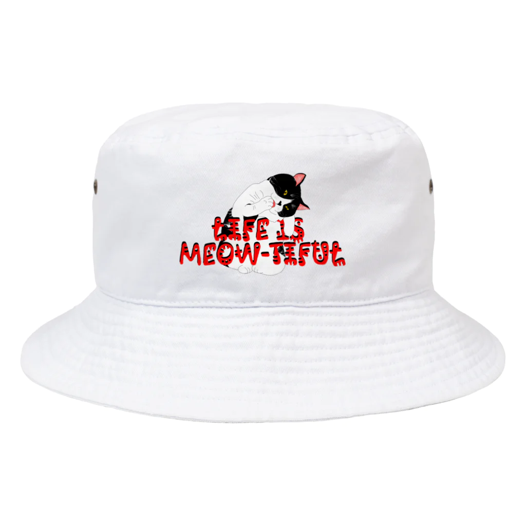 ぷんすこ(♂)のLIFE IS MEOW-TIFUL（黒ラインロゴ） Bucket Hat