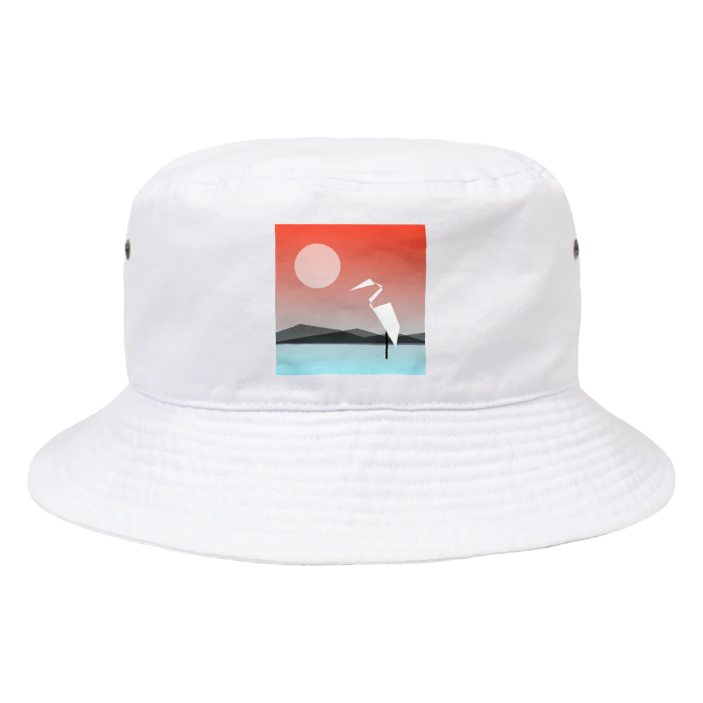 エアレーションの独り言の田んぼとサギと赤い空。 Bucket Hat