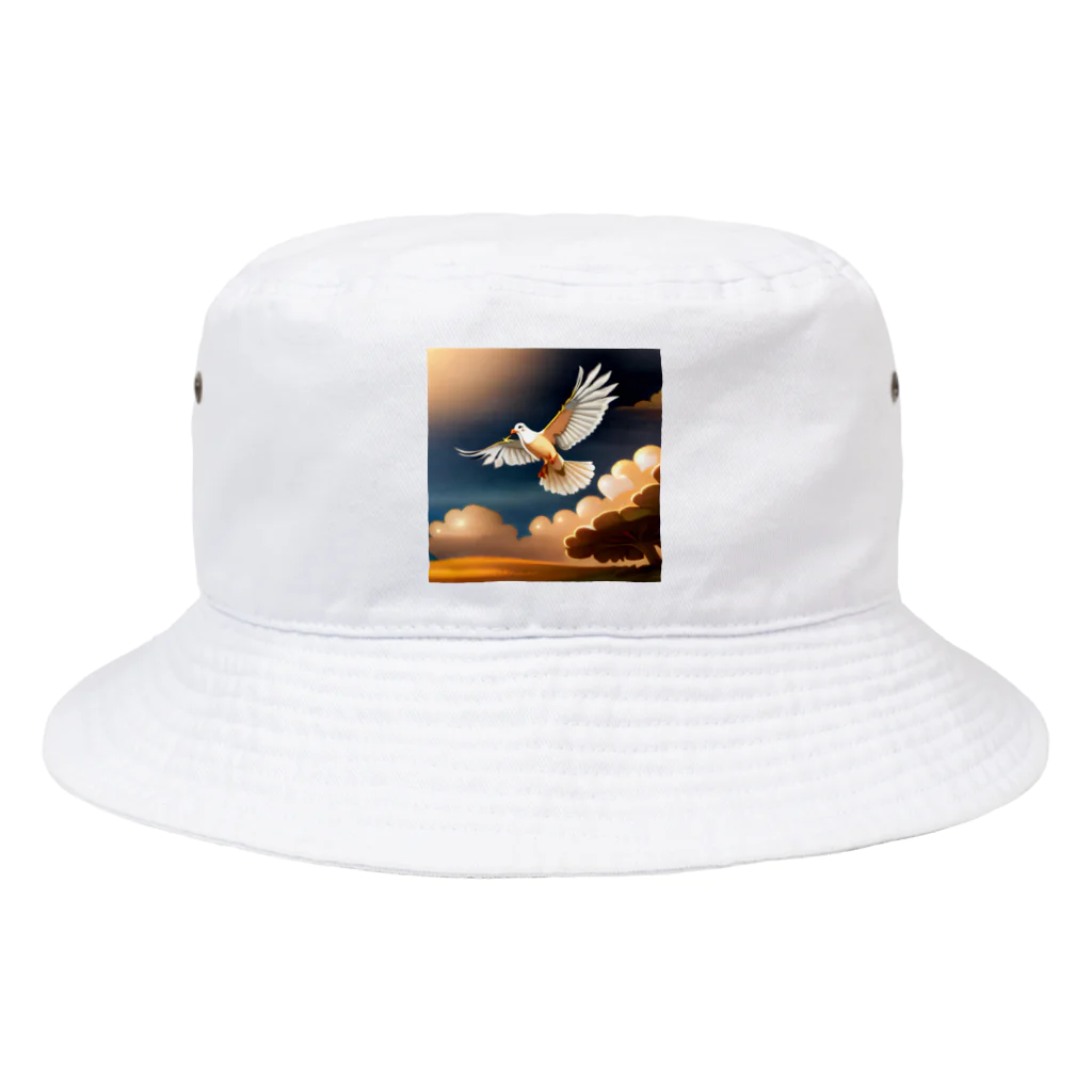 takuの穏やかな宝物の白い鳩の優雅な舞 Bucket Hat