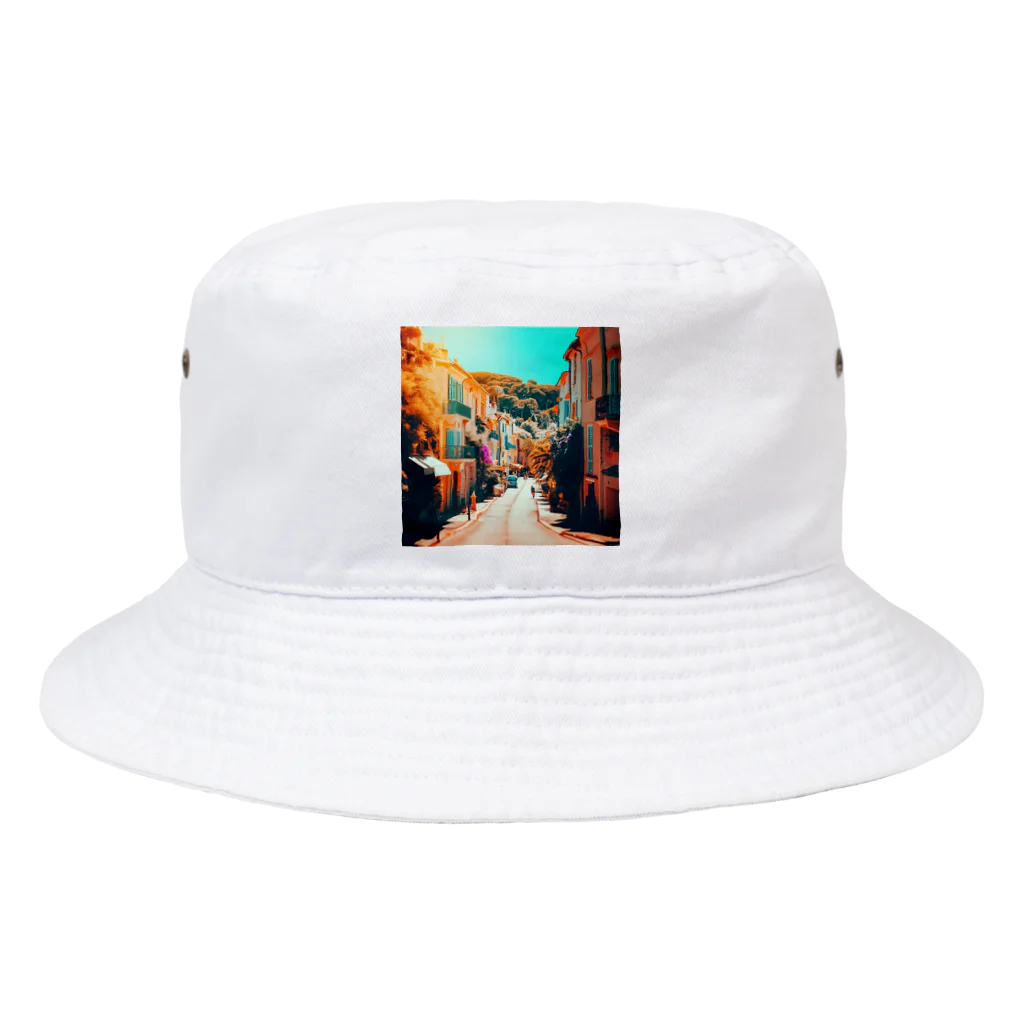 suzuri_tkの南仏の街並み、夏、明るく美しい、映画のような風景グッズ Bucket Hat