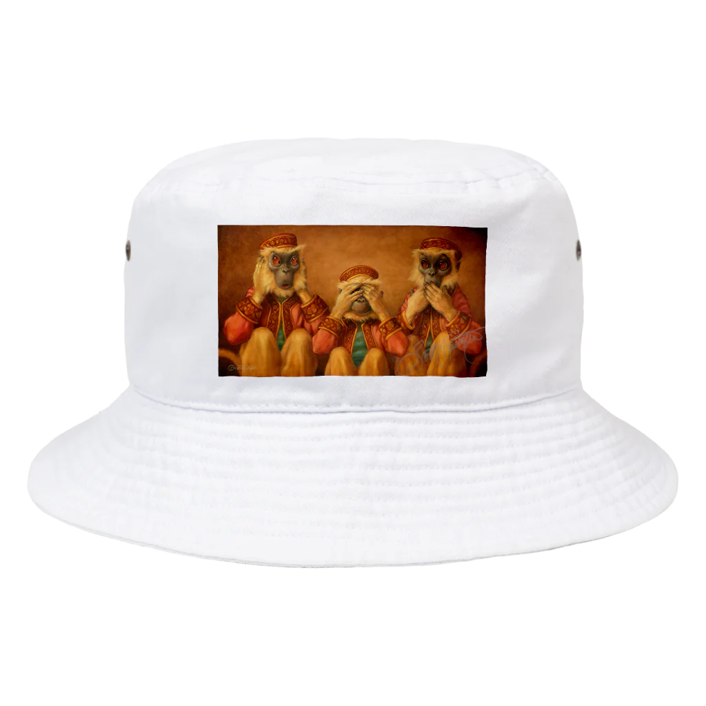 Mottan‘s Art Goods Shopの見ざる・聞かざる・言わざる　See no evil, hear no evil, speak no evil Bucket Hat